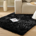 Black Faux Sheepskin Washable Fluffy Fur Rugs for Bedroom Fuzzy Nursery Rug 3x5 Rectangle Rug Cute Room Home Décor (3' x 5' (Rectangular) / Black)