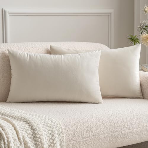12x20 Inch Lumbar Velvet Throw Pillow Covers Cream White (20" x 12" (Pack of 2) / Cream White)