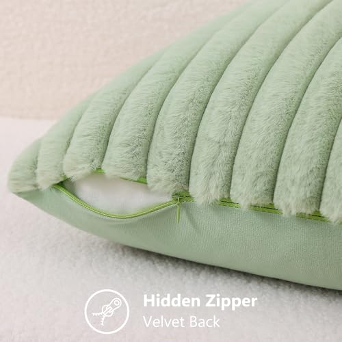 Fall Faux Fur Throw Pillow Covers 22x22 Set of 2 Sage Green (Sage Green / 22" x 22" (Pack of 2))