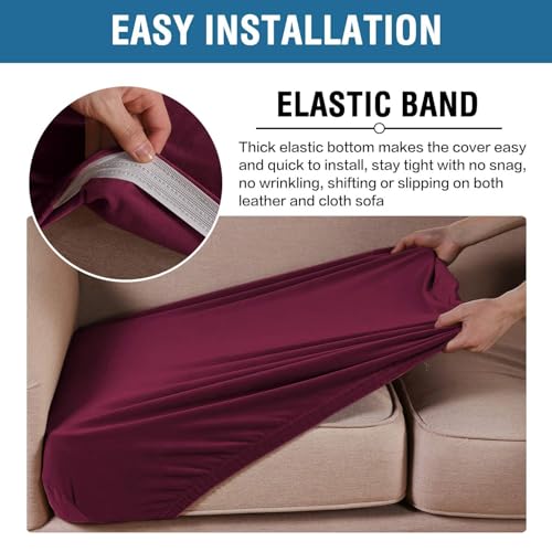 Velvet Stretch Couch Cushion Cover Plush Cushion Slipcover for Chair Loveseat Sofa Cushion Furniture Protector Seat Cushion Sofa Cover (Wine/Burgundy / 2 Cushion Sofa)