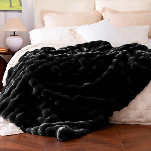 Ultra Soft Cozy Faux Fur Throw Blanket (Black / Throw)