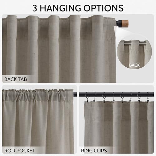 108 Inch Long Curtains for Living Room Grey Beige Linen Simple Modern Light Filtering Semi Sheer Curtain Back Tab Boho Neutral Gray Floor to Ceiling High Window for Bedroom 52x108 (52"W x 108"L (Pack of 2) / Grey Beige)