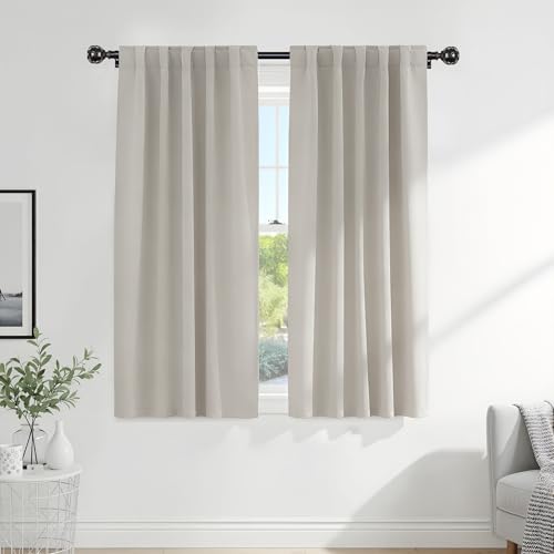 Rod Pocket and Back Tab Blackout Curtains for Bedroom (Cream / 42"W x 63"L (Pack of 2))