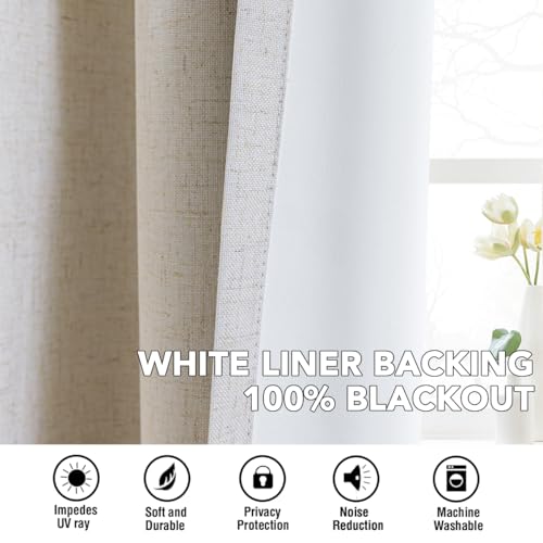 Linen Polyester Curtains 100%Blackout Curtains for Bedroom 96"Long Full Light Blocking Nature Linen (Heathered Natural / 52"W x 96"L (Pack of 2))