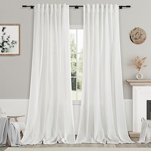 Off White Curtains 95 Inches Long 2 Panels Back Tab Sheer Linen Curtain Modern Farmhouse Coastal Decor White Cotton Textured Gauze Curtains 95 inch Length for Patio Sliding Door Office Bedroom (52"W x 95"L (Pack of 2) / Off White)