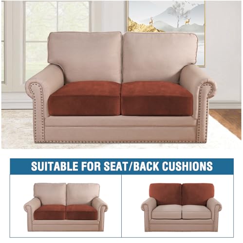 Velvet Stretch Couch Cushion Cover Plush Cushion Slipcover for Chair Loveseat Sofa Cushion Furniture Protector Seat Cushion Sofa Cover (Rust / 2 Cushion Loveseat)