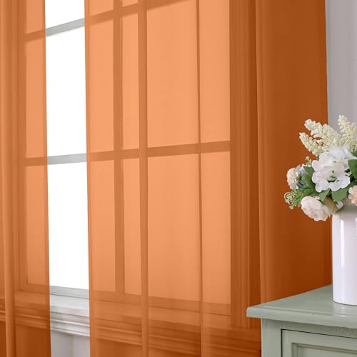 Orange Sheer Curtains 63 Inch Length 2 Panels Set (40"W x 63"L (Pack of 2) / Orange)