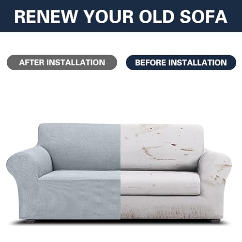 2026 New Stretch Oversized Sofa Slipcovers Couch Sofa Cover for 4 Seater Furniture Protector Covers with Elastic Bottom Jacquard Fabric Small Checks for Pets (Silver / Oversized Sofa)