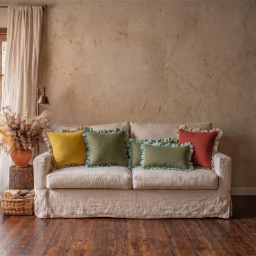 Vintage Green Linen Throw Pillow Covers (Coomburg Green / 22" x 22" (Pack of 2))