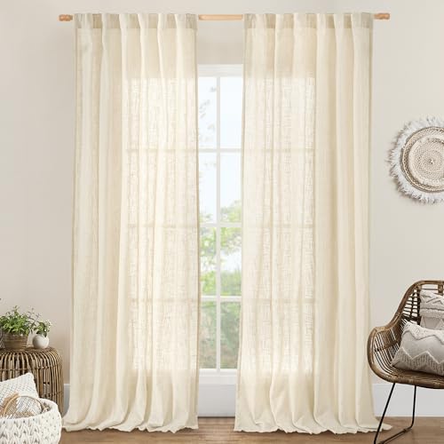 Living Room Linen Curtains 95 Inch for Bedroom (Beige / 52"W x 95"L (Pack of 2))