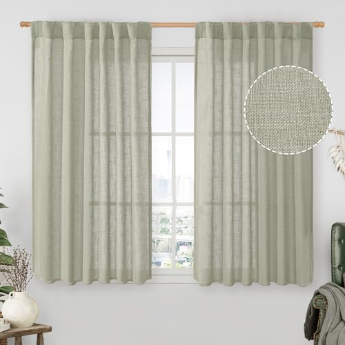 Sage Grey Linen Curtains 54 Inch Length 2 Panels for Bedroom (Sage Grey / 52"W x 54"L (Pack of 2))