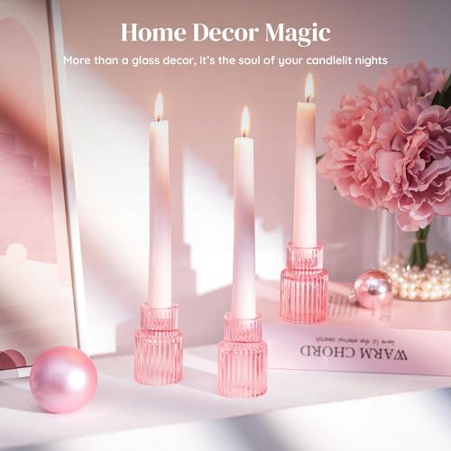 Glass Taper Candle Holders (Pink)