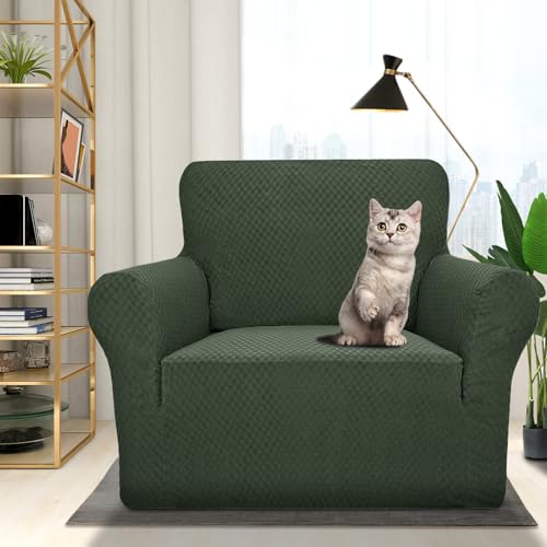1 Piece Jacquard Chair Slipcovers for Living Room High Stretch Chair Covers with Arms Anti Slip Pets Friendly Couch Sofa Armchair Cover Furniture Protector (Small (31"-46") / Army Green)