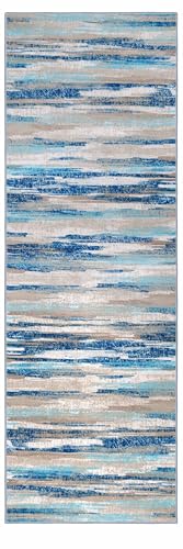 Abstract 2x12 Runner Rug Washable Runners for Hallway Non Slip (Blue Aqua/Beige Taupe Multi / 2' x 12' (Runner))