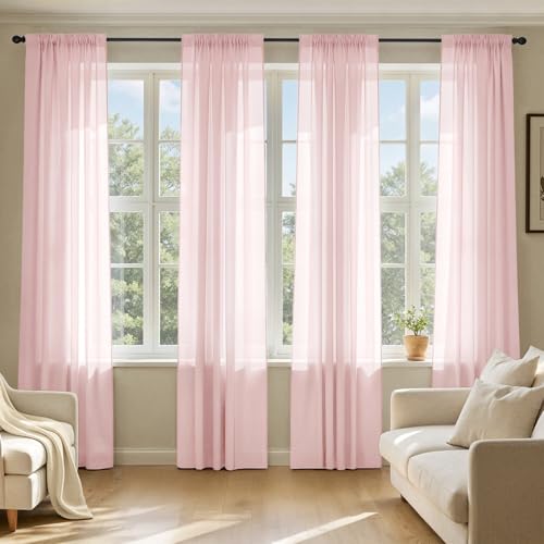 Blush Pink Sheer Curtains 90 Inches Long 4 Panels 42 x 90 Inches (42"W x 90"L (Pack of 4) / Blush Pink)