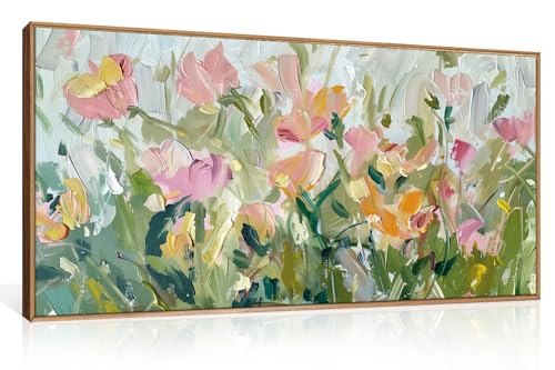 Floral Framed Canvas Wall Art (Green and Pink Floral / 40"L x 20"W)