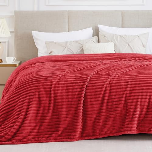 Ribbed King Size Blanket for Bed (Red / King(108"x90"))