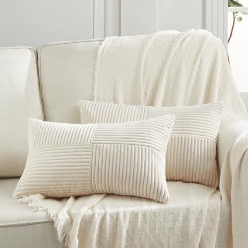 2 Packs Cream Long Lumbar Decorative Throw Pillow Covers 16x24 Inch for Couch Bed Sofa (Cream / 24" x 16" (Pack of 2))