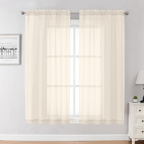 Cream Sheer Curtains 63 Inch Long 2 Panels (Cream / 59"W x 63"L (Pack of 2))