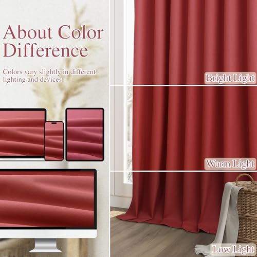 Red 100% Blackout Linen Curtains 84 Inch Length 2 Panels Set for Living Room Bedroom Back Tab (Red / 52"W x 84"L (Pack of 2))