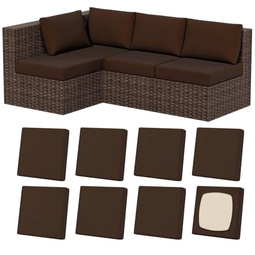 8Pcs Outdoor Cushion Covers (Dark-coffee / Square-small + Square)