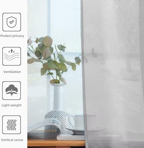 Solid Sheer Rod Pocket Curtain Voile Draperies 2 Panels White Beige Black Grey Ivory 52 Inch Width 96 Inch Long 1 Pair for Kitchen Bedroom Children Living Room Yard (Silver Grey / 52"W x 96"L (Pack of 2))