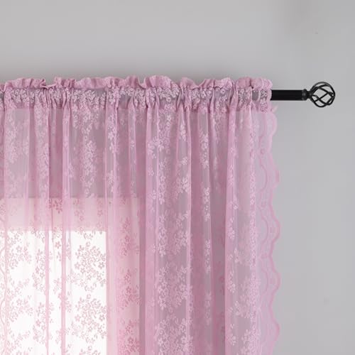 Vintage Lace Curtains 108 Inch Long (Lilac / 52"W x 108"L (Pack of 2))