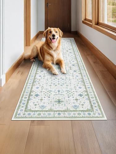 Oushak Wide Hallway Runner Rug 2'6"x8' (2'6" x 8' (Runner) / Cream Green)