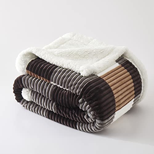 Sherpa Blanket Twin Plaid Thick Bed Blanket (Brown-check / 60"*80")