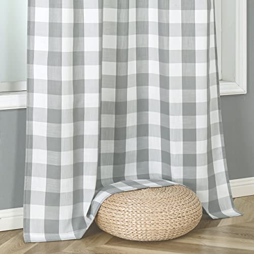 Buffalo Plaid Checkered Grommet Curtains Grey White 84 Inch Length (Gray/White / 40"W x 84"L (Pack of 2))