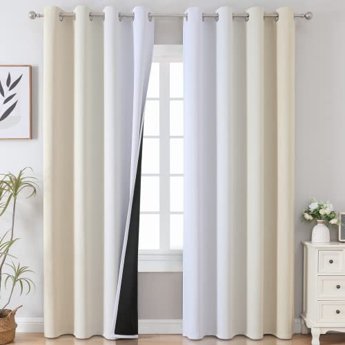Beige and Greyish White Ombre Blackout Curtains Living Room 102 Inches Long (Beige and Greyish White / 52"W x 102"L (Pack of 2))