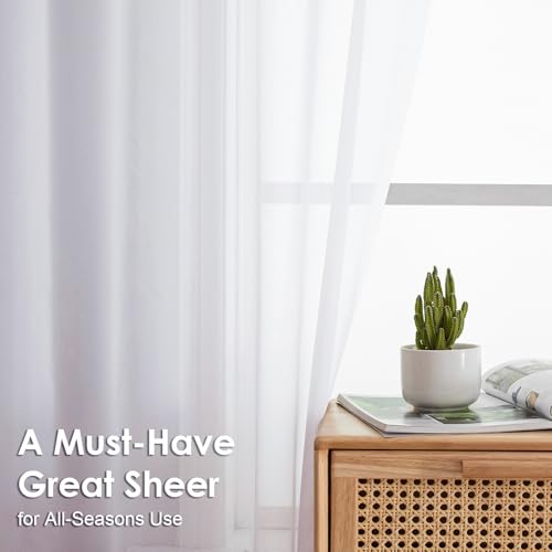 2 Panels Sheer White Curtains 54 Inches Length Window Treatment for Kitchen (White / 42"W x 54"L (Pack of 2))