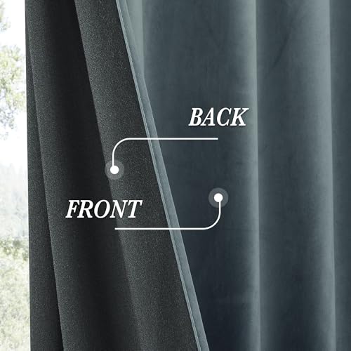 Dusty Blue Velvet Blackout Curtains 90 inches for Bedroom (Dusty Blue / 52"W x 90"L (Pack of 2))