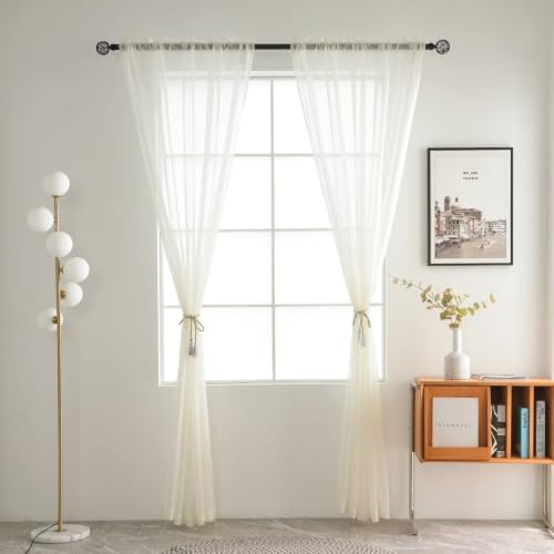 Sheer Voile Curtains for Living Room 84 Inch Long 2 Panels (Ivory / 38"W x 84"L (Pack of 2))