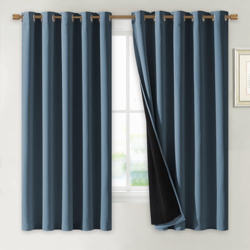 100% Blackout Lined Curtains (Smoky Blue / 62"W x 63"L (Pack of 2))