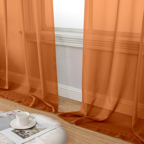 Orange Sheer Curtains 96 Inches Long 2 Panels Set (42"W x 96"L (Pack of 2) / Orange)