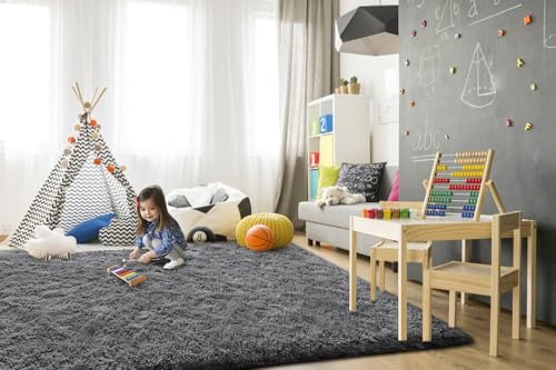 Super Soft Shaggy Rugs Fluffy Carpets (8' x 10' (Rectangular) / Coal Gray)
