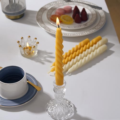 8PCS 7 Inch Pure Beeswax Spiral Taper Candles (Natural Raw / 7")