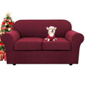 3 Piece Stretch Sofa Covers for 2 Cushion Loveseat Couch Covers for Living Room Furniture Cover (Medium / Burgundy)