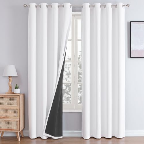 White 100% Blackout Curtains for Bedroom 108 Inches Long 2 Panels (52"W x 108"L (Pack of 2) / White)