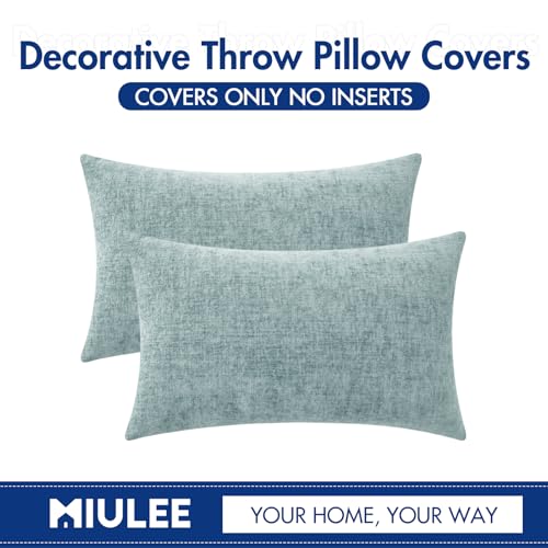 Soft Chenille Lumbar Throw Pillow Covers Light Blue 12x20 Pack of 2 (20" x 12" (Pack of 2) / Light Blue)