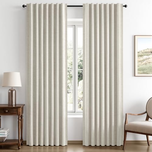 100% Blackout Linen Curtains 42 x 90 Inch Light Cream 2 Panels (Light Cream / 42"W x 90"L (Pack of 2))