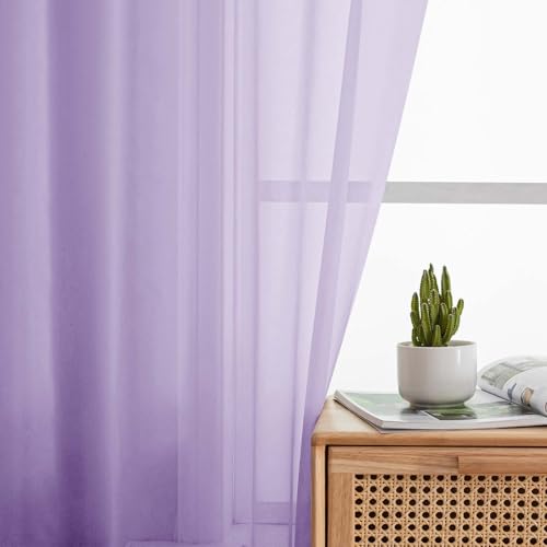 Sheer Lavender Curtains for Bedroom Living Room 54 Inch Length 2 Panels Set (Lavender / 42"W x 54"L (Pack of 2))