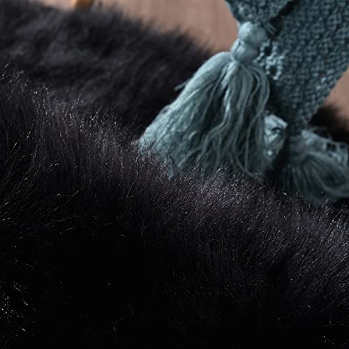 Shag 5x7 Black Fuzzy Rug Faux Sheepskin Fur Rugs Super Soft Washable Shaggy Rug for Living Room Fluffy Rugs for Bedroom Pure Dark for Luxury Home Décor (5' x 7' (Rectangular) / Black)