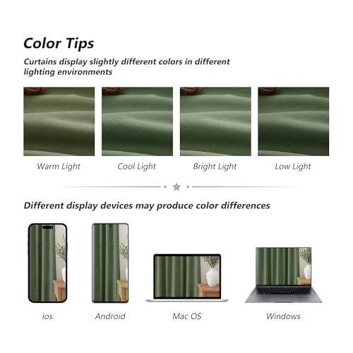 Olive Green 100% Blackout Curtains 108 Inch Length 2 Panels Set for Living Room Bedroom Back Tab Thermal Insulated Black Out Linen Drapes Room Darkening Window Curtains 52x108 (Olive Green / 52"W x 108"L (Pack of 2))