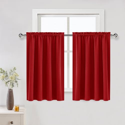 Short Blackout Curtains 52 x 36 Inch Long for Kitchen RV Bunk Red (Red / 52"W x 36"L (Pack of 2))