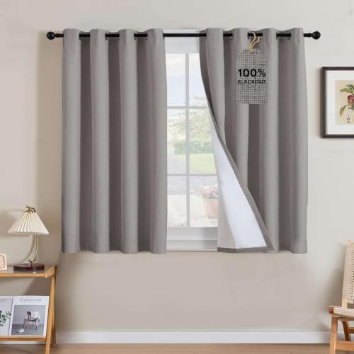 100% Blackout Linen Curtains 45" L 2 Panels Heathered Dove (Heathered Dove / 52"W x 45"L (Pack of 2))