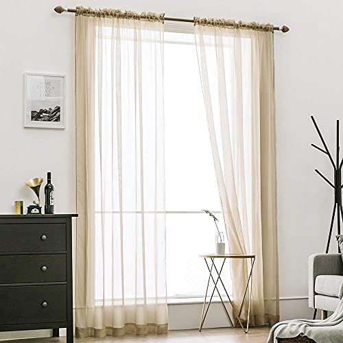 2 Panels Sheer Curtains for Living Room 54 X 54 Inches Beige (Beige / 54"W x 54"L (Pack of 2))