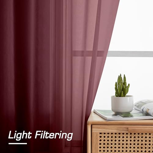 Burgundy Red Sheer Curtains 90 Inches Long 2 Panels (Burgundy / 59"W x 90"L (Pack of 2))