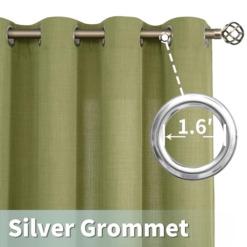 Moss Green Semi Sheer Linen Curtains for Living Room 84 Inch Long (52"W x 84"L (Pack of 2) / Silver Grommet-moss Green)